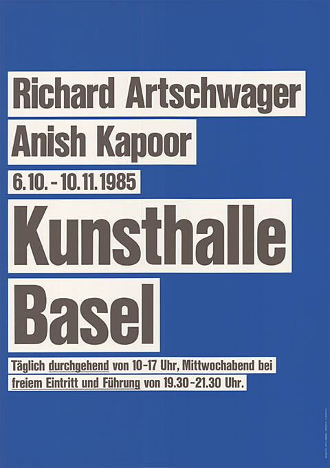 Richard Artschwager, Anish Kapoor, Kunsthalle Basel