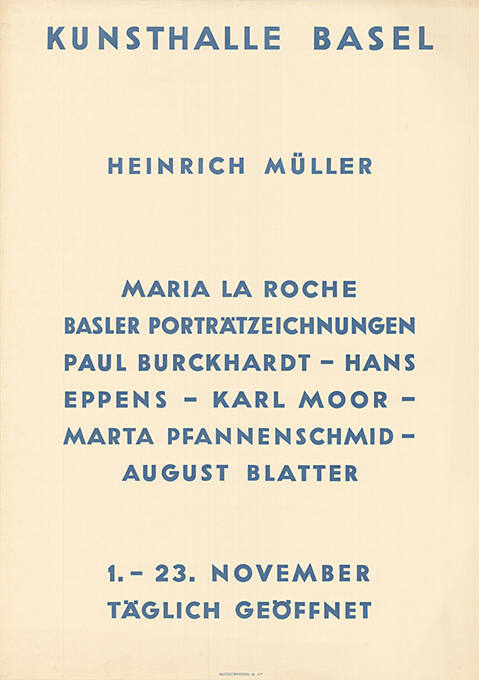 Heinrich Müller, Maria La Roche, Basler Portraitzeichnungen, Paul Burckhardt, Hans Eppens, Karl Moor, Marta Pfannenschmid, August Blatter, Kunsthalle Basel