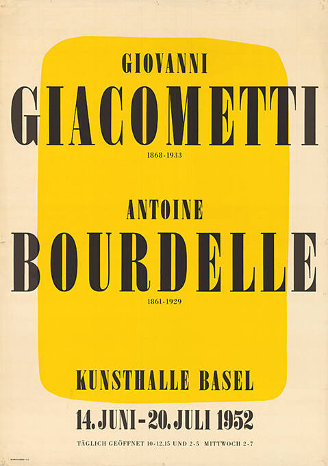 Giovanni Giacometti, Antoine Bourdelle, Kunsthalle Basel