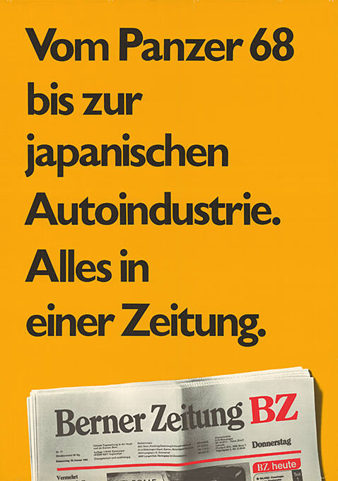 Vom Panzer 68 bis zur japanischen Autoindustrie. Alles in einer Zeitung. Berner Zeitung BZ