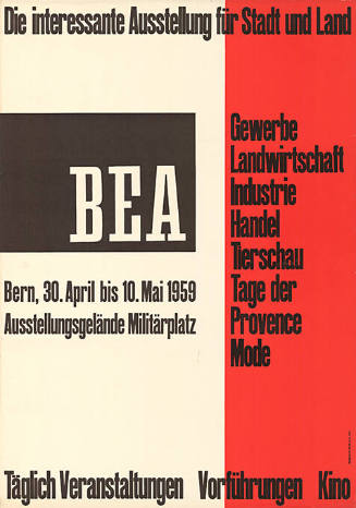 BEA, Die interessante Ausstellung für Stadt und Land,  Ausstellungsgelände Militärplatz, Bern