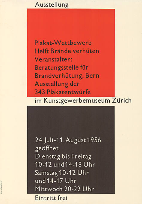 Ausstellung, Plakat-Wettbewerb, Helft Brände verhüten, Kunstgewerbemuseum Zürich