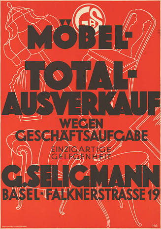 Möbel-Total-Ausverkauf wegen Geschäftsaufgabe, G. Seligmann, Basel