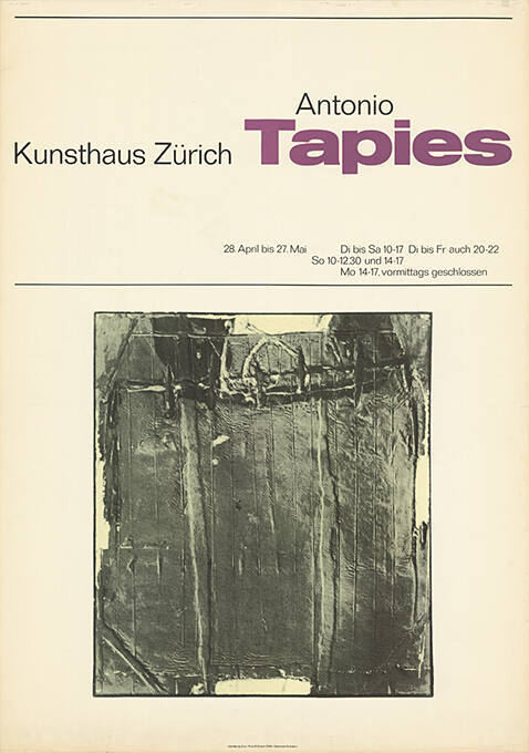 Antonio Tapies, Kunsthaus Zürich