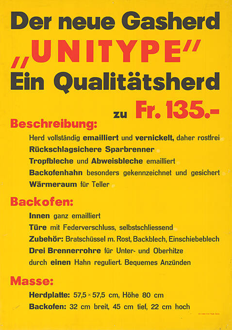 Der neue Gasherd „Unitype“, Ein Qualitätsherd