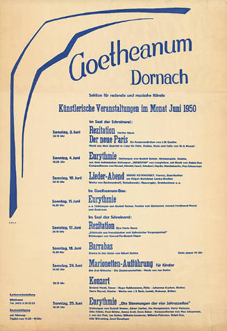 Goetheanum Dornach, Künstlerische Veranstaltungen im Monat Juni 1950