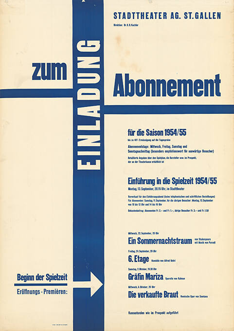 Einladung zum Abonnement, Stadttheater AG, St. Gallen