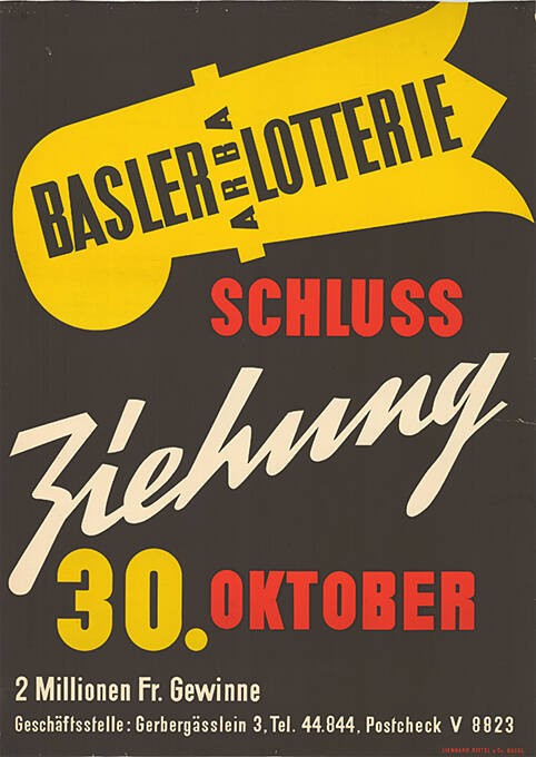 Basler Arba Lotterie, Schlussziehung, 30. Oktober, 2 Millionen Fr. Gewinne