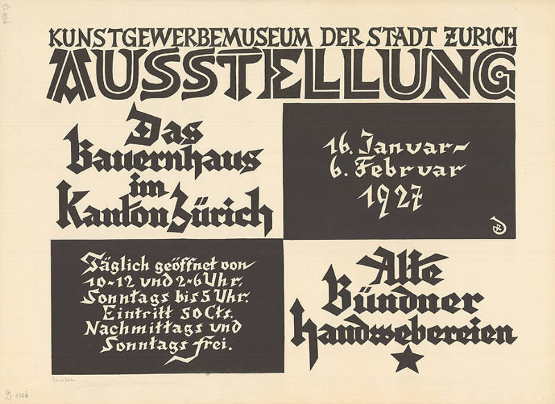 Ausstellung, Das Bauernhaus im Kanton Zürich, Alte Bündner Handwebereien, Kunstgewerbemuseum der Stadt Zürich