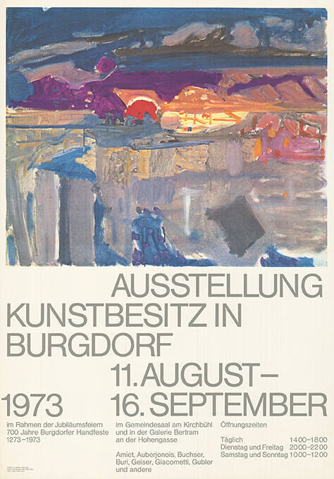 Ausstellung Kunstbesitz in Burgdorf, 1973, im Rahmen der Jubiläumsfeiern 700 Jahre Burgdorfer Handfeste 1273–1973, Gemeindesaal am Kirchbühl und Galerie Bertram Burgdorf