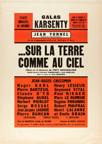 …Sur la terre comme au ciel, Théâtre Municipal de Lausanne