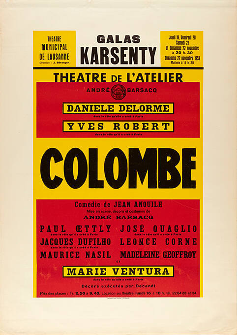 Colombe, Théâtre Municipal de Lausanne