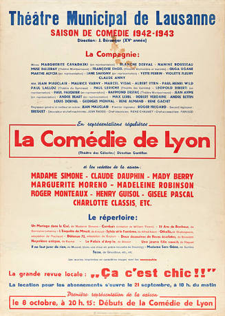 La Comédie de Lyon, Théâtre Municipal de Lausanne