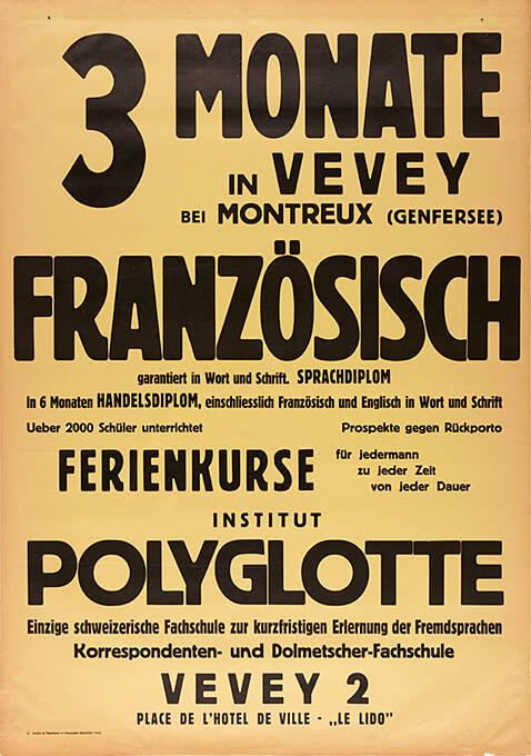 3 Monate in Vevey bei Montreux (Genfersee), Französisch, Ferienkurse, Institut Polyglotte