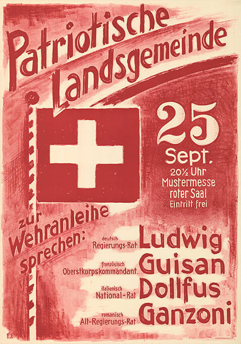 Patriotische Landsgemeinde, Zur Wehranleihe sprechen Ludwig, Guisan, Dollfus, Ganzoni