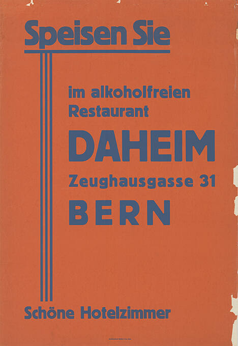 Speisen Sie im alkoholfreien Restaurant Daheim, Zeughausgasse 31, Bern, Schöne Hotelzimmer