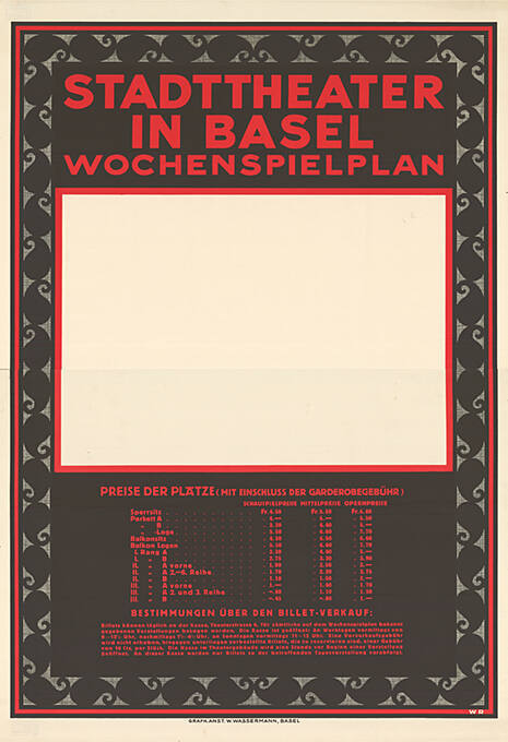 Stadttheater in Basel, Wochenspielplan