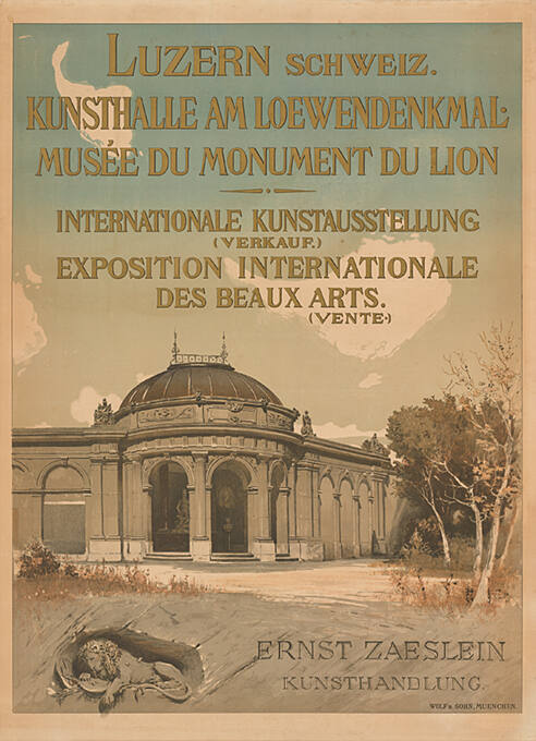 Luzern, Schweiz, Kunsthalle am Loewendenkmal: Muséee du monument du lion,  Internationale Kunstausstellung, Ernst Zaeslein, Kunsthandlung