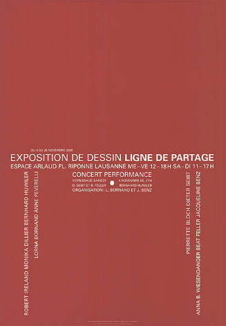 Exposition de dessin, Ligne de Partage, Concert Performance, Espace Arlaud Lausanne