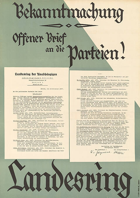 Bekanntmachung, Offener Brief an die Parteien! Landesring