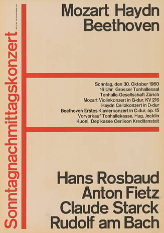 Sonntagnachmittagskonzert, Mozart, Haydn, Beethoven, Tonhalle, Zürich