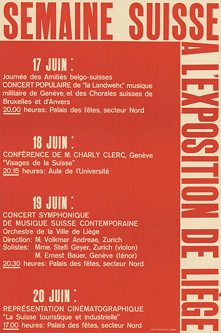 Semaine Suisse, à l’Exposition de Liège