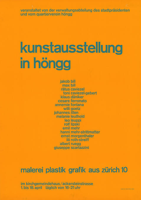 Kunstausstellung in Höngg, Malerei Plastik Grafik aus Zürich 10, Kirchgemeindehaus Ackersteinstrasse