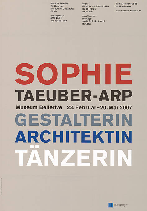 Sophie Taeuber-Arp, Gestalterin, Architektin, Tänzerin, Museum Bellerive