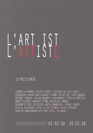 L’art ist, L’artiste, Ausstellungsräume auf der Lyss, SfG, Basel