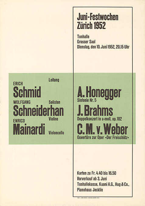 Juni-Festwochen Zürich 1952, Tonhalle, Grosser Saal