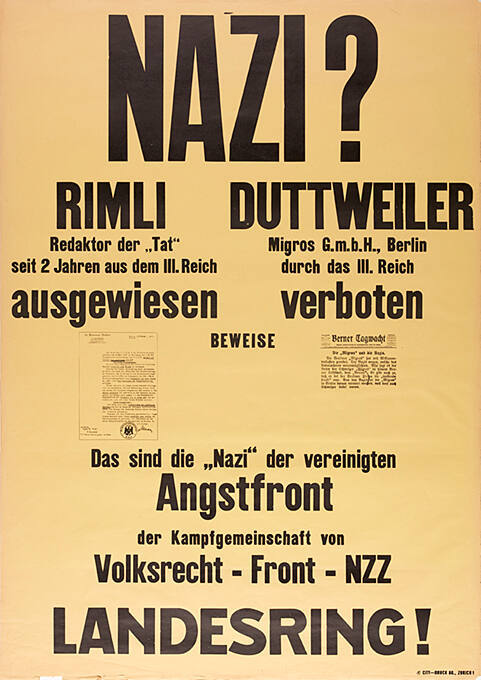 Nazi? Rimli, ausgewiesen, Duttweiler verboten, Landesring!