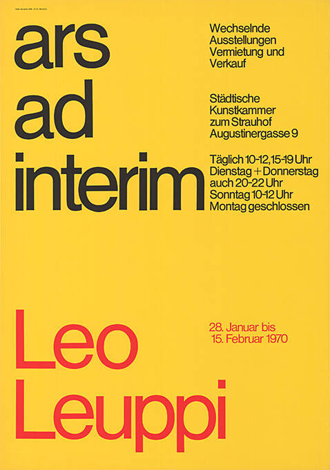 Ars ad interim, Leo Leuppi, Städtische Kunstkammer zum Strauhof, Zürich