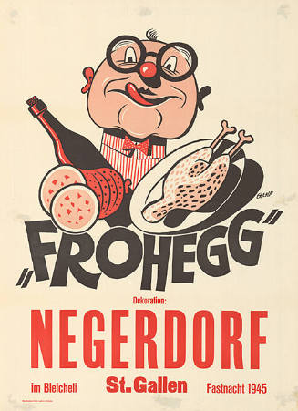 „Frohegg“, Dekoration: Negerdorf, Fastnacht 1945, St. Gallen