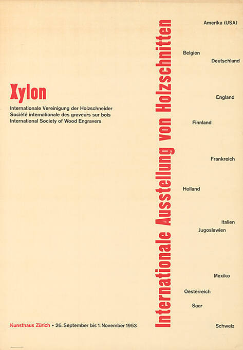 Xylon, Internationale Ausstellung von Holzschnitten, Kunsthaus Zürich