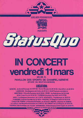 Status Quo in Concert, Vendredi 11 Mars, Pavillon des Sports de Champel / Genève