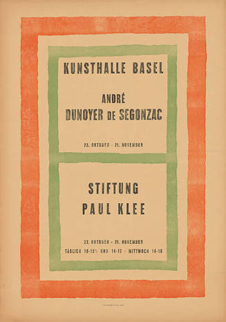 André Dunoyer de Segonzag, Stiftung Paul Klee, Kunsthalle Basel