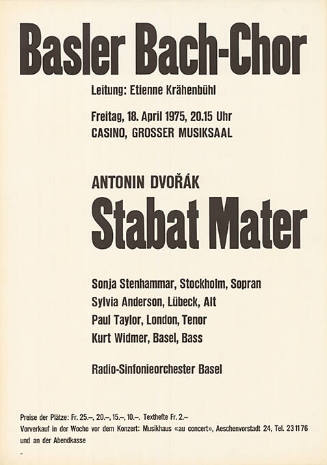 Stabat Mater, Basler Bach-Chor, Antonin Dvorak, Casino Basel