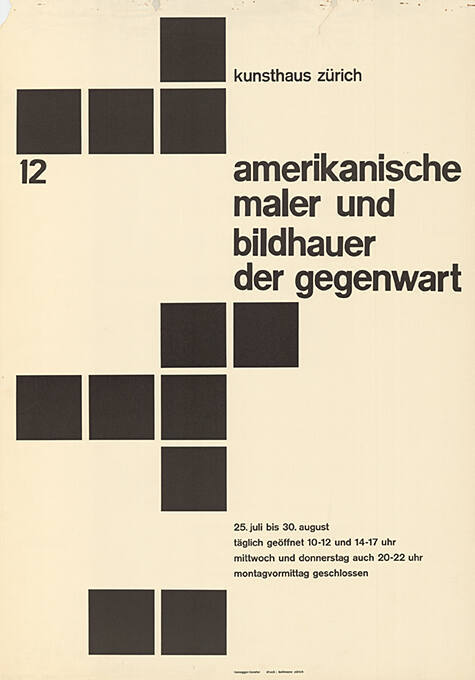 12 amerikanische Maler und Bildhauer der Gegenwart Ausstellung, Kunsthaus Zürich