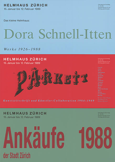 Dora Schnell-Itten, Parkett, Ankäufe 1988, Helmhaus Zürich