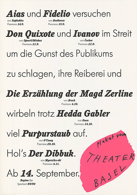 Aias und Fidelio versuchen Don Quixote und Ivanov […], Plakat vom Theater Basel