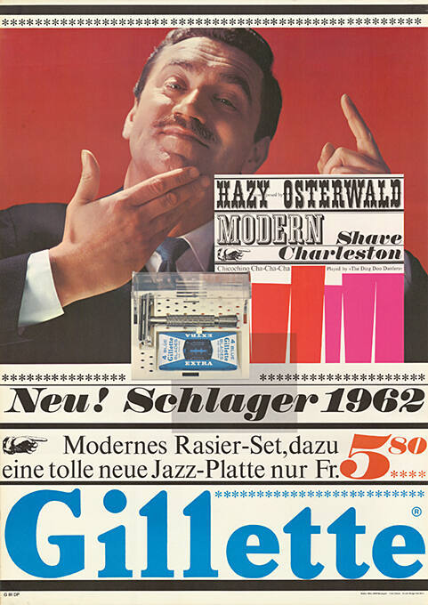 Neu! Schlager 1962, Modernes Rasier-Set, dazu eine tolle neue Jazz-Platte nur Fr. 5.80, Gillette