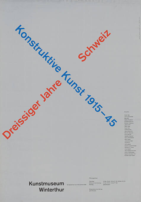 Dreissiger Jahre Schweiz, Konstruktive Kunst 1915–45, Kunstmuseum Winterthur