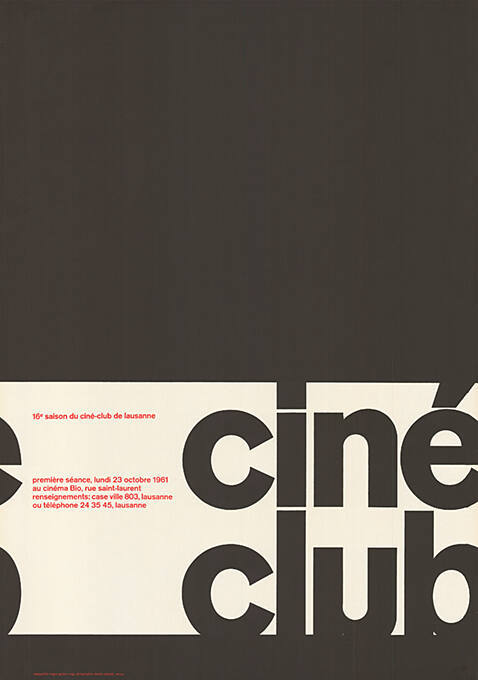 Ciné club, 16ᵉ saison du Ciné-Club de Lausanne