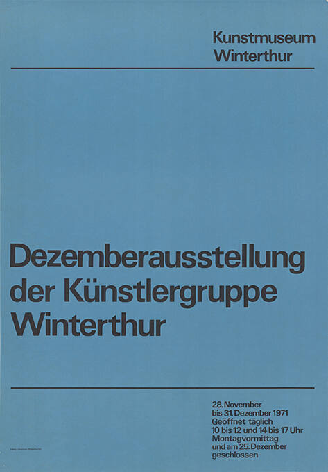 Dezemberausstellung der Künstlergruppe Winterthur, Kunstmuseum Winterthur