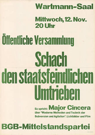 Wartmann-Saal, Öffentliche Versammlung, Schach den staatsfeindlichen Umtrieben, BGB-Mittelstandspartei