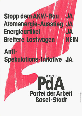 Stopp dem AKW-Bau Ja, Atomenergie-Ausstieg Ja, Energieartikel Ja, Breitere Lastwagen Nein, Antispekulations-Initiative Ja, PdA