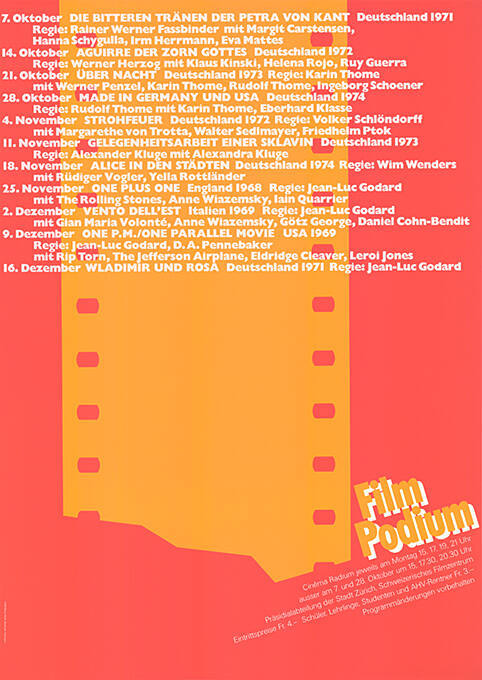 Filmpodium Zürich, Programm Oktober–Dezember 1974