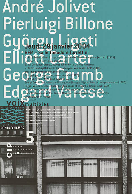 Jolivet, Billone, Ligeti, Carter, Crumb, Varèse, BFM, Genève
