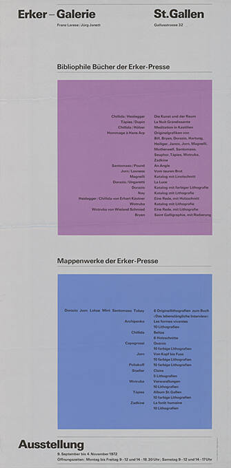 Bibliophile Bücher der Erker-Presse, Mappenwerke der Erker-Presse, Erker-Galerie, St. Gallen