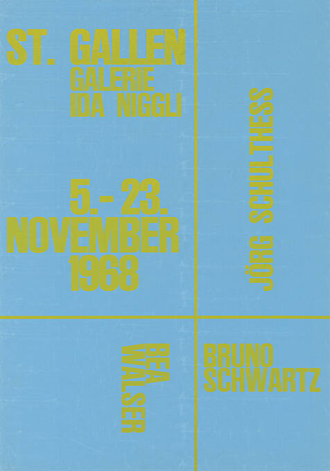 Bea Walser, Bruno Schwartz, Jörg Schulthess, Galerie Ida Niggli, St. Gallen